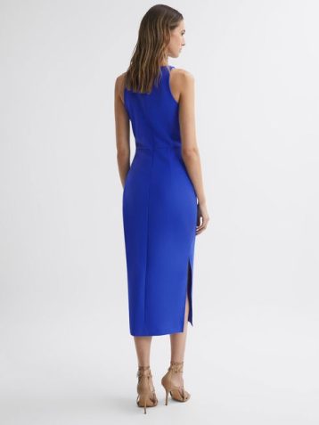 Reiss Scarlett Bodycon Boat Neck Midi Dress Blue