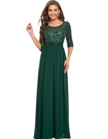 Ever-Pretty Elegant 3/4 Sleeves Sequin Empire Waist A Line Chiffon Evening Dresses 00683