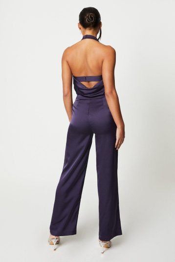 COAST Sophie Habboo Satin Cowl Neck Jumpsuit, Midnight Navy