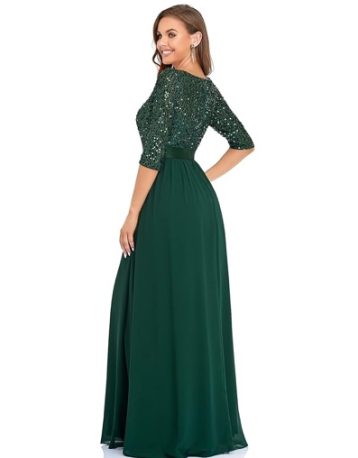 Ever-Pretty Elegant 3/4 Sleeves Sequin Empire Waist A Line