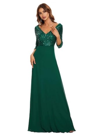 Ever-Pretty V Neck Long Sleeve Elegant A Line Floor Length