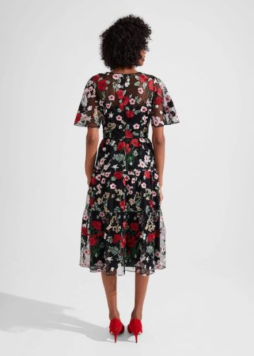 Hobbs Dana Embroidered Dress Red Black