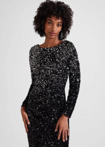 Hobbs Sawyer Sequin Sleeve Shift Dress Black Silver