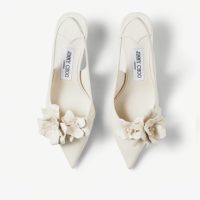 Jimmy Choo Amita Flowers 45 Latte Nappa Leather Sling Back
