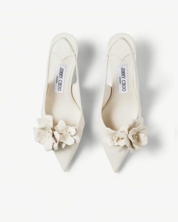 Jimmy Choo Amita Flowers 45 Latte Nappa Leather Sling Back