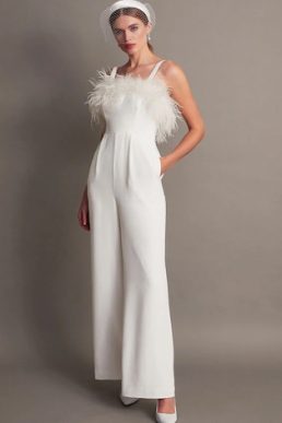 Monsoon Diane feather bridal jumpsuit ivory