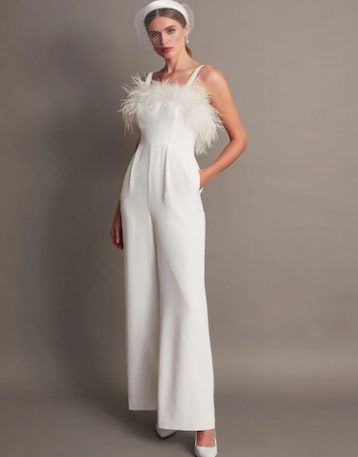 Monsoon Diane feather bridal jumpsuit ivory