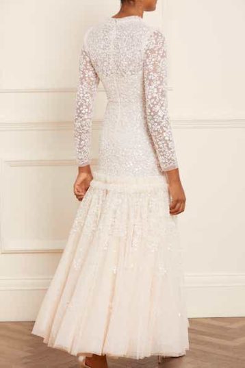 Needle & Thread Regal Rose Gloss Long Sleeve Gown champagne