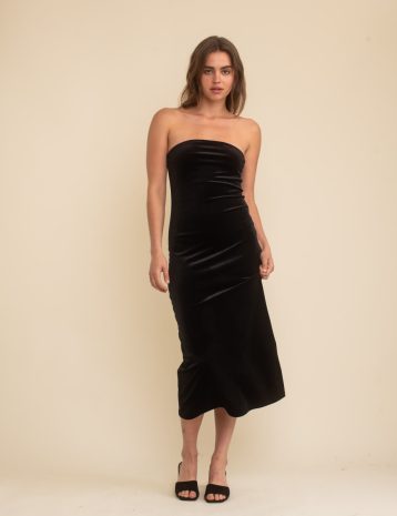 Nobody's Child Black Velvet Bandeau Midaxi Dress RECYCLED