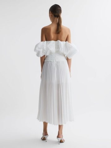 Reiss Arahura Acler Pleated Puff Sleeve Midi Dress Ivory