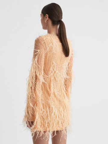 Reiss Aster Rachel Gilbert Embellished Feather Mini Dress Blush