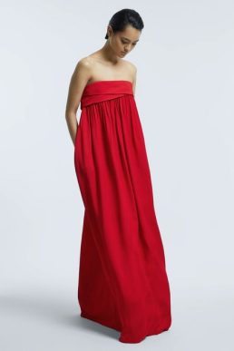 Reiss Benita Atelier Italian Fabric Strapless Maxi Dress Red