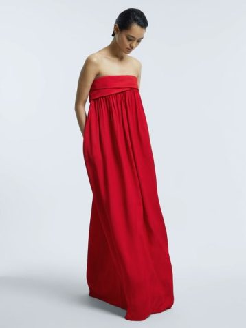 Reiss Benita Atelier Italian Fabric Strapless Maxi Dress Red