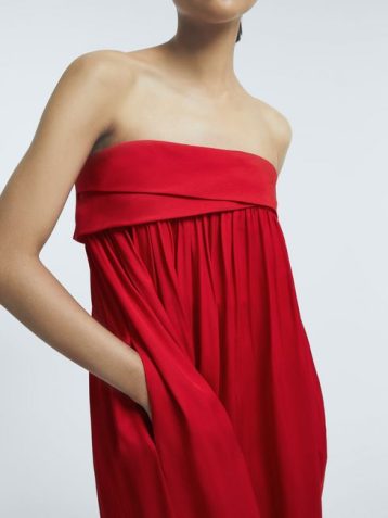 Reiss Benita Atelier Italian Fabric Strapless Maxi Dress Red