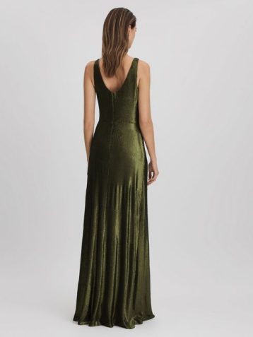 Reiss Cassandra Halston Sequin Ruche Maxi Dress Green