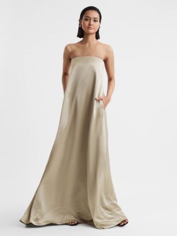 Reiss Delfina Anna Quan Japanese Satin Strapless Maxi Dress