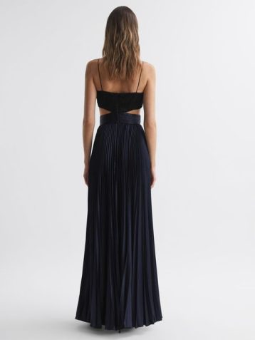 Reiss Elodie Amur Pleated Cut-Out Maxi Dress Black