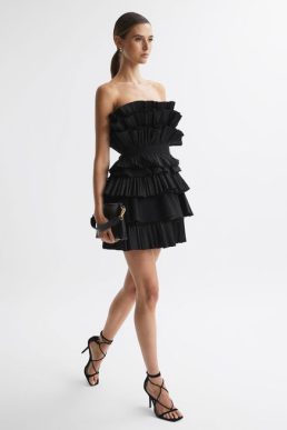 Reiss Elsher Acler Strapless Tiered Mini Dress Black