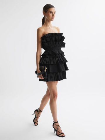 Reiss Elsher Acler Strapless Tiered Mini Dress Black