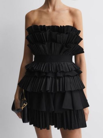 Reiss Elsher Acler Strapless Tiered Mini Dress Black