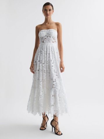 Reiss Emilia Leo Lin Bustier Lace Midi Dress Snow White