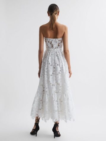 Reiss Emilia Leo Lin Bustier Lace Midi Dress Snow White