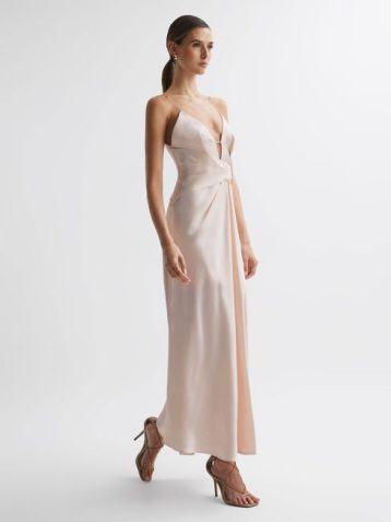 Reiss Exton Acler Plunge Neck Maxi Dress Pearl Pink