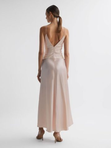 Reiss Exton Acler Plunge Neck Maxi Dress Pearl Pink