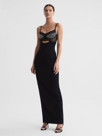 Reiss Hartley Rachel Gilbert Embellished Corset Maxi Dress Black