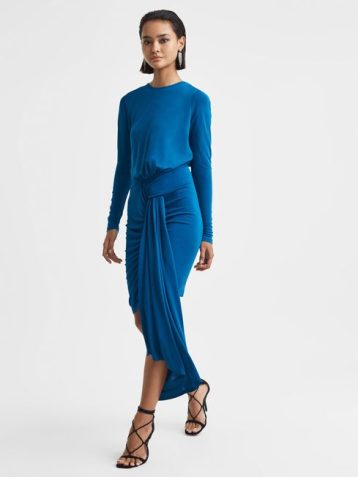 Reiss Isadora Embellished Chain Bodycon Mini Dress Blue