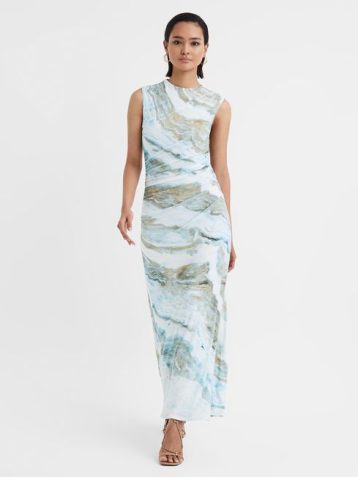 Reiss Juniper Anna Quan Printed Jersey Maxi Dress Agate Blue