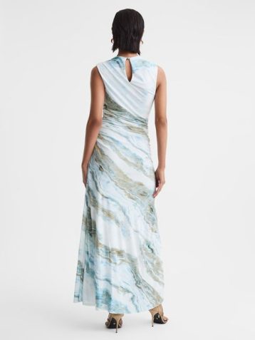 Reiss Juniper Anna Quan Printed Jersey Maxi Dress Agate Blue