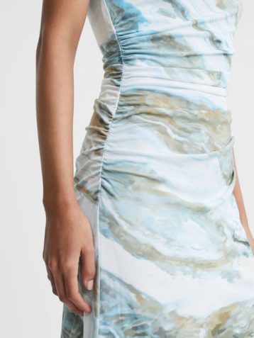 Reiss Juniper Anna Quan Printed Jersey Maxi Dress Agate Blue