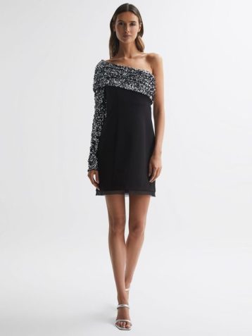 Reiss Karlyn Halston Half Sequin Mini Dress Dress Silver