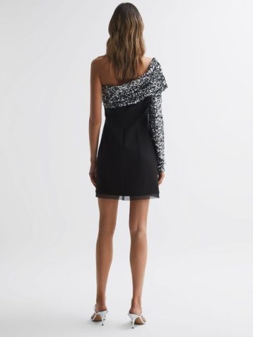 Reiss Karlyn Halston Half Sequin Mini Dress Dress Silver