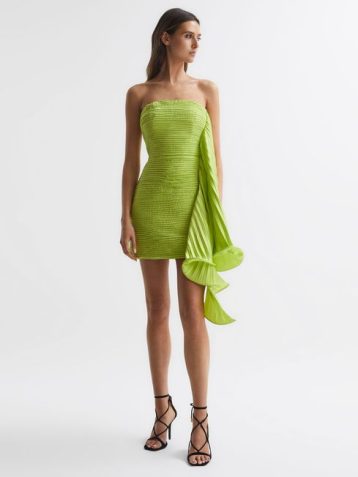 Reiss Kayleigh Amur Ruched Strapless Mini Dress Limeade Green