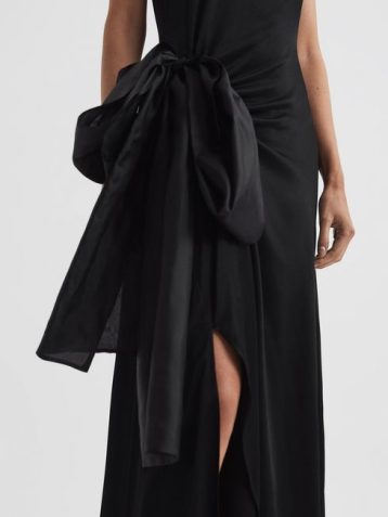 Reiss Luna Satin Bow Halterneck Maxi Dress Black