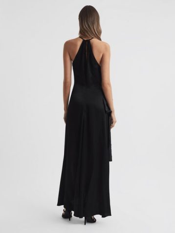 Reiss Luna Satin Bow Halterneck Maxi Dress Black