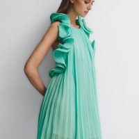 Reiss Mimi Amur Halter Neck Frill Mini Dress Miami Sky Green