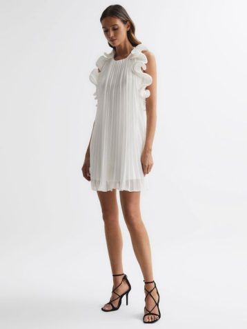 Reiss Mimi Amur Halter Neck Frill Mini Dress Off White