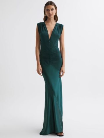 Reiss Noa Plunge V-Neck Sleeveless Maxi Dress Teal