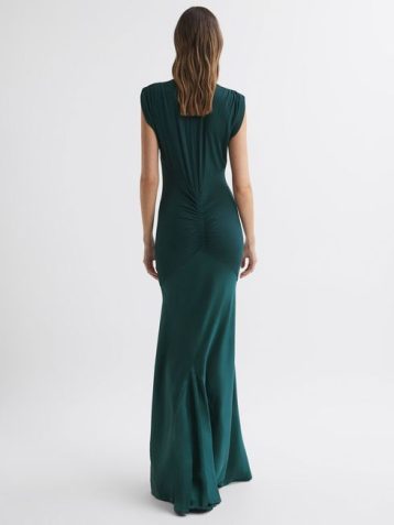 Reiss Noa Plunge V-Neck Sleeveless Maxi Dress Teal