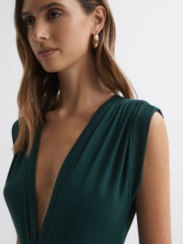 Reiss Noa Plunge V-Neck Sleeveless Maxi Dress Teal