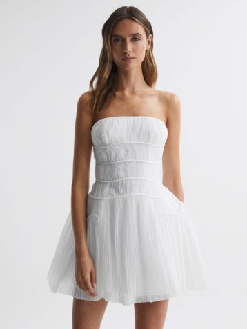 Reiss Pippa Rachel Gilbert Strapless Pleated Mini Dress Ivory