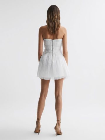 Reiss Pippa Rachel Gilbert Strapless Pleated Mini Dress Ivory