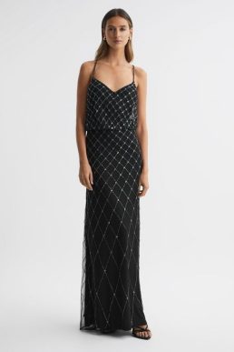 Reiss Raishma Embellished Cross-Strap Maxi Dress Black gunmetal