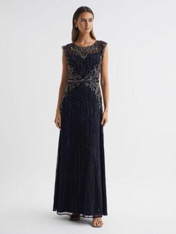 Reiss Raishma Embellished Maxi Dress Navy