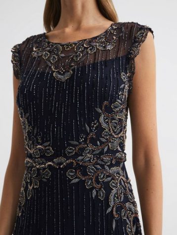 Reiss Raishma Embellished Maxi Dress Navy