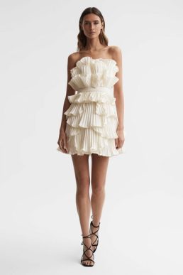 Reiss Reed Amur Strapless Ruffle Mini Dress Ivory