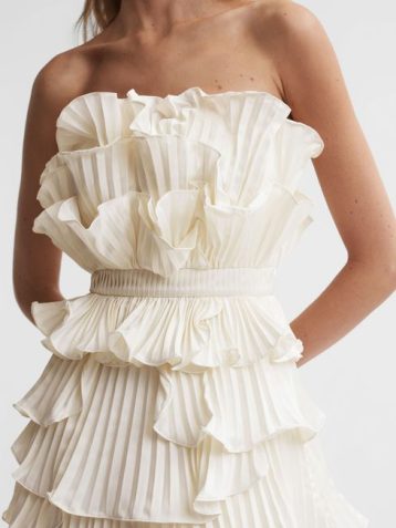 Reiss Reed Amur Strapless Ruffle Mini Dress Ivory